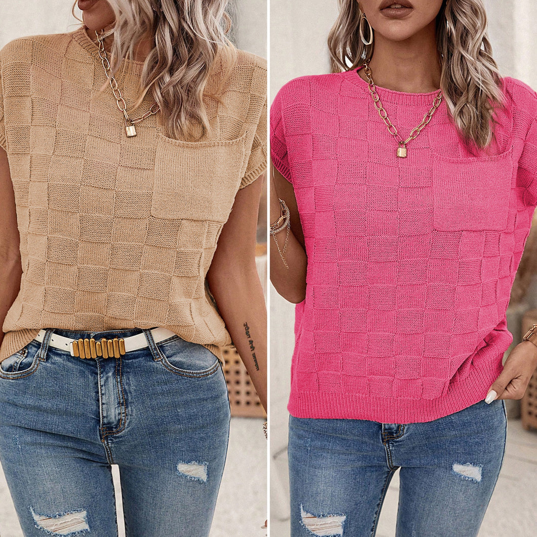Lattice Texture Knit Short Sleeve Top (PLUS SIZES)