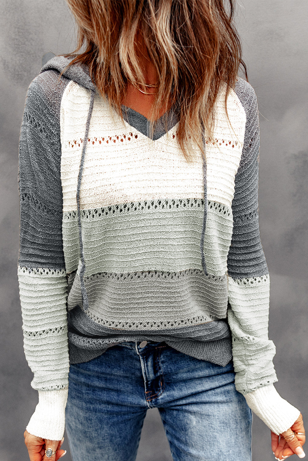 Pre Order Gray and White Colorblock Knitted Sweater