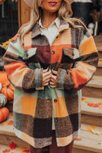 Load image into Gallery viewer, Orange Plaid Print Flap Pocket Long Jacket

