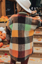 Load image into Gallery viewer, Orange Plaid Print Flap Pocket Long Jacket
