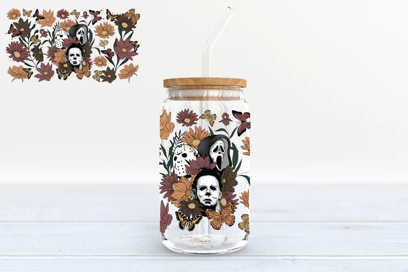 Horror  - 16oz glass can w/bamboo lid and straw